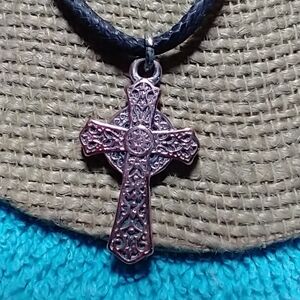 Intricate Cross Pendant Necklace copper  detail Christian jewelry